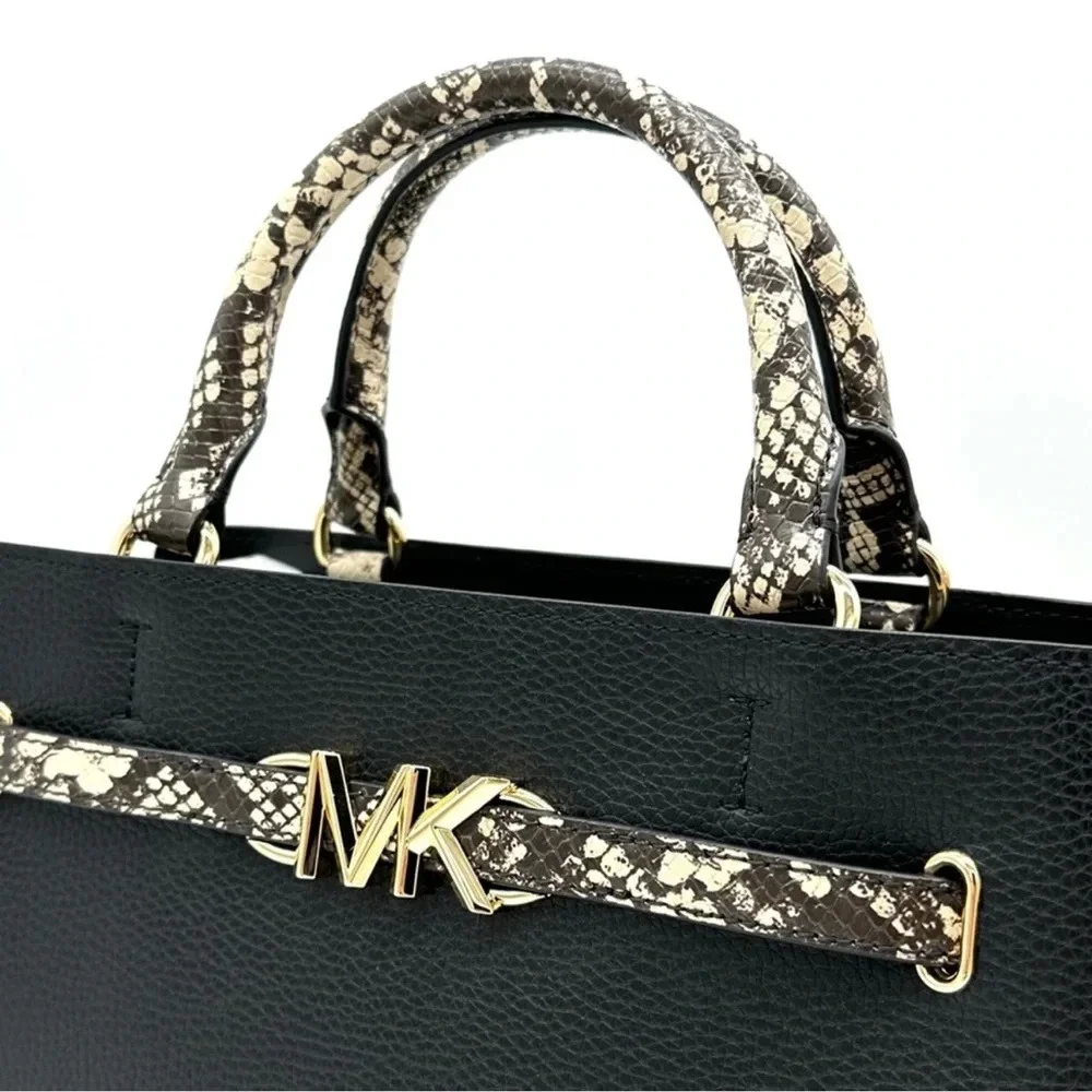 Michael Kors Reed Large Leather Belted Satchel Crossbody Bag Snakeskin - Picture 3 of 13